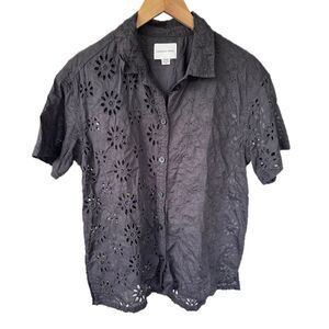 American Eagle 10% Cotton Eyelet Poplin Lace Unlined Button Down Shirt S